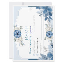 Tarjeta de respuesta de boda floral azul polvorien