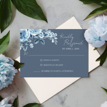 Tarjeta de respuesta de boda floral azul polvorien