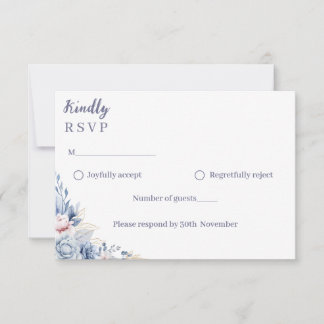 Tarjeta de respuesta de boda floral azul polvorien