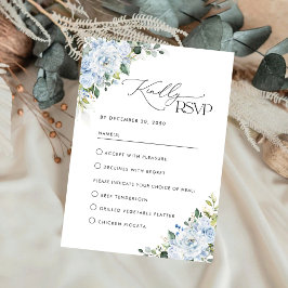 Tarjeta de respuesta de boda floral azul romántico