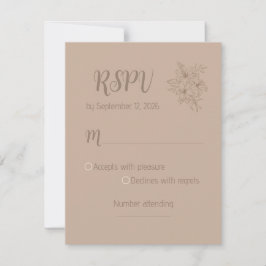 Tarjeta de respuesta de boda floral beige elegante