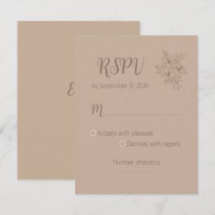 Tarjeta de respuesta de boda floral beige elegante