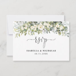 Tarjeta de respuesta de boda floral blanca