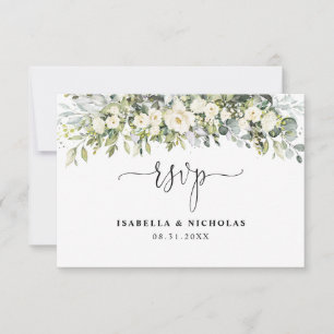 Tarjeta de respuesta de boda floral blanca