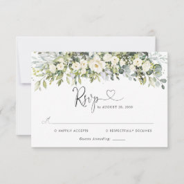 Tarjeta de respuesta de boda floral blanca