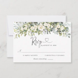Tarjeta de respuesta de boda floral blanca