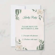 Tarjeta de respuesta de boda floral blanca elegant