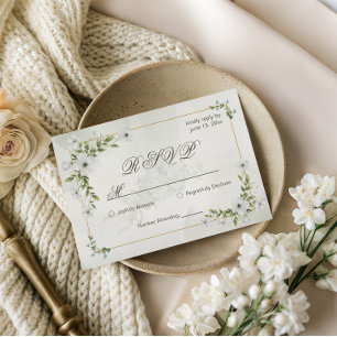 Tarjeta de respuesta de boda floral blanca elegant