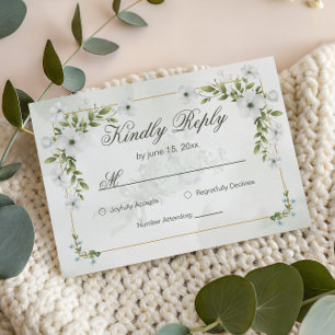 Tarjeta de respuesta de boda floral blanca elegant