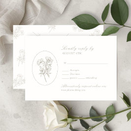Tarjeta de respuesta de boda floral blanca marfil