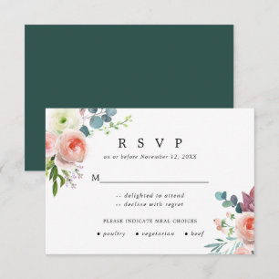 Tarjeta de respuesta de Boda floral blanca y rosa