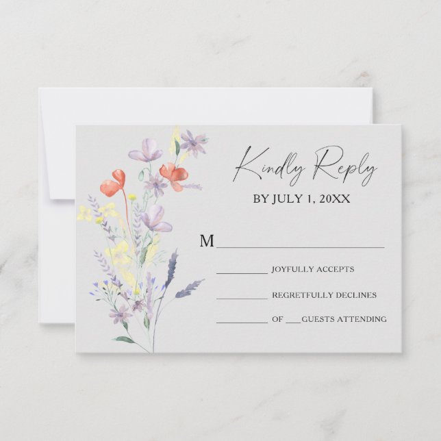 Tarjeta de respuesta de boda floral boho (Anverso)