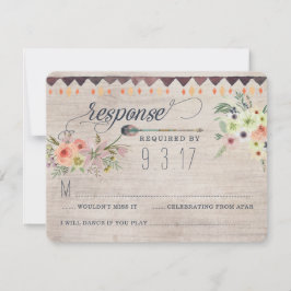 Tarjeta de respuesta de boda floral boho chic