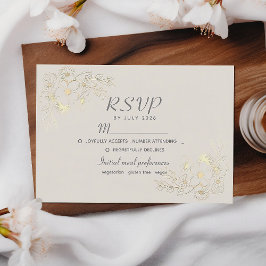 Tarjeta de respuesta de boda floral boho dorada