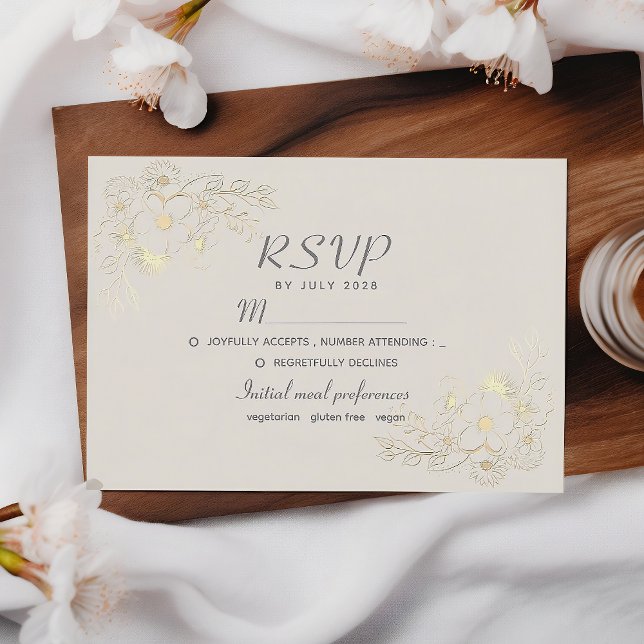 Tarjeta de respuesta de boda floral boho dorada (Subido por el creador)