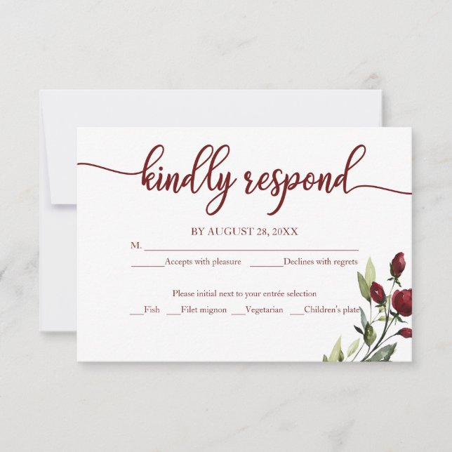 Tarjeta de respuesta de boda floral borgoña rústic (Anverso)