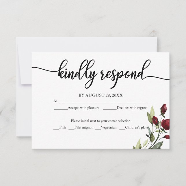 Tarjeta de respuesta de boda floral burdeos  (Anverso)