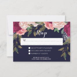 tarjeta de respuesta de boda floral burgundy azul 