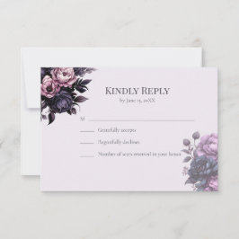 Tarjeta de respuesta de boda floral ciruela gótica
