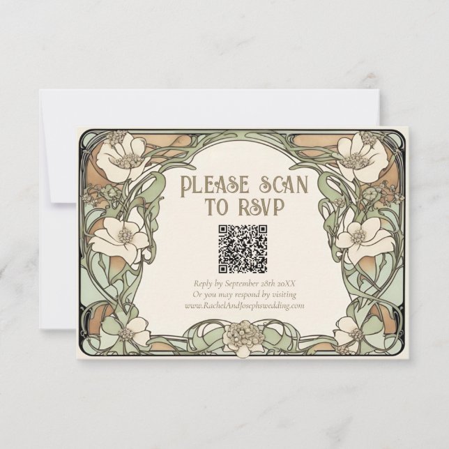 Tarjeta de respuesta de boda floral clásica de Art (Anverso)