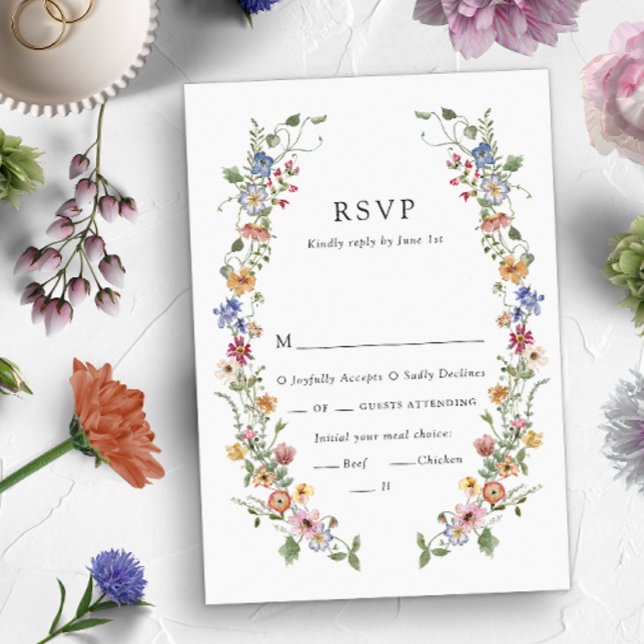 Tarjeta de Respuesta de Boda Floral Colorida (Colorful Wildflower Wedding Invitation and Gifts Collection by Painted Paperie
)
