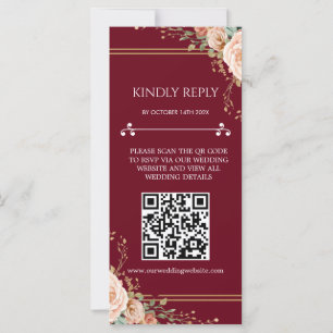 Tarjeta de respuesta de boda floral con código QR