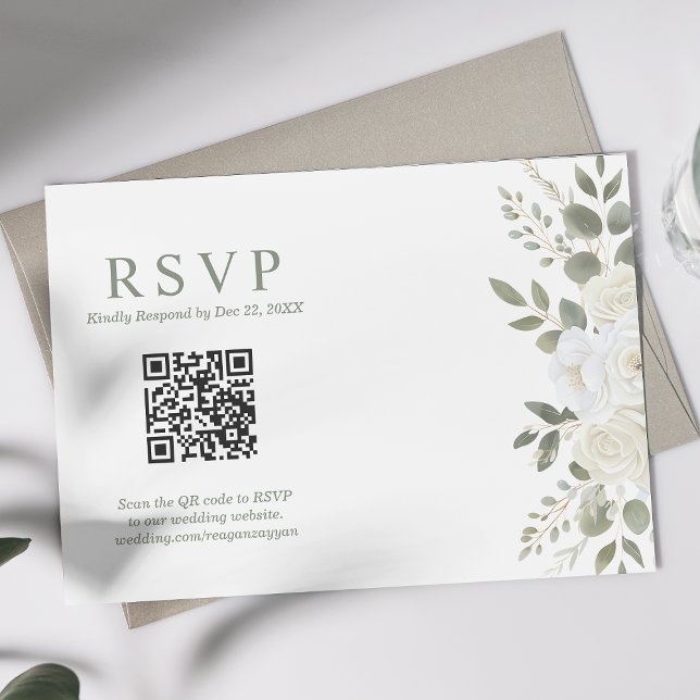 Tarjeta de Respuesta de Boda Floral con Código QR  (Subido por el creador)