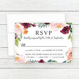Tarjeta de respuesta de boda floral con toque de B