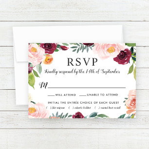 Tarjeta de respuesta de boda floral con toque de B