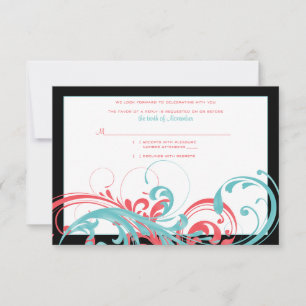 Tarjeta de respuesta de boda floral coral y acuáti