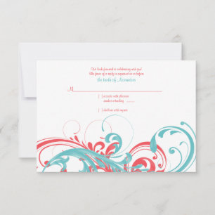 Tarjeta de respuesta de boda floral coral y acuáti