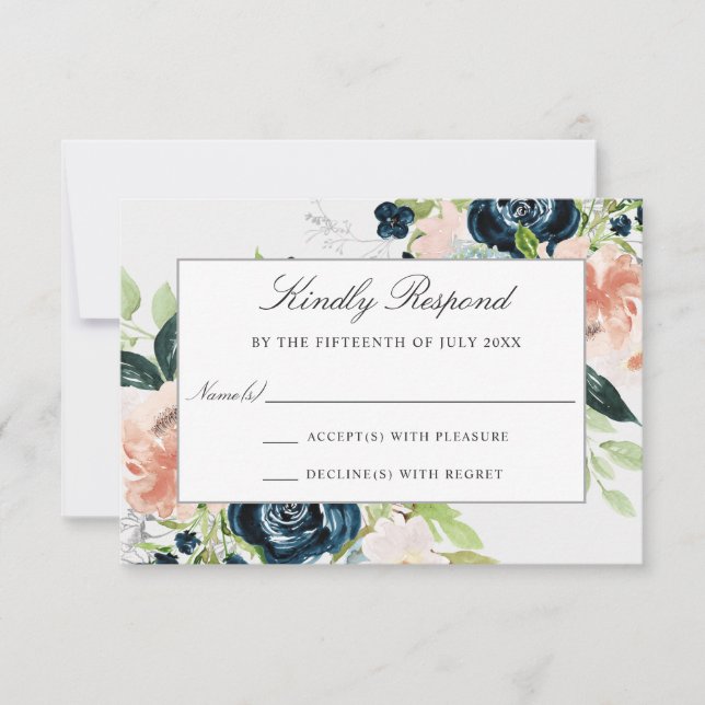 Tarjeta de respuesta de Boda floral de acuarela en (Anverso)