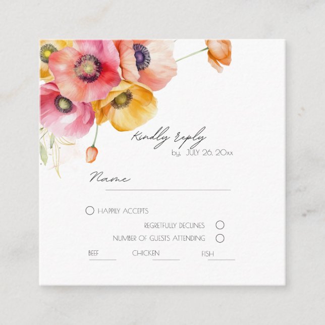 Tarjeta de respuesta de boda floral de amapolas el (Anverso)