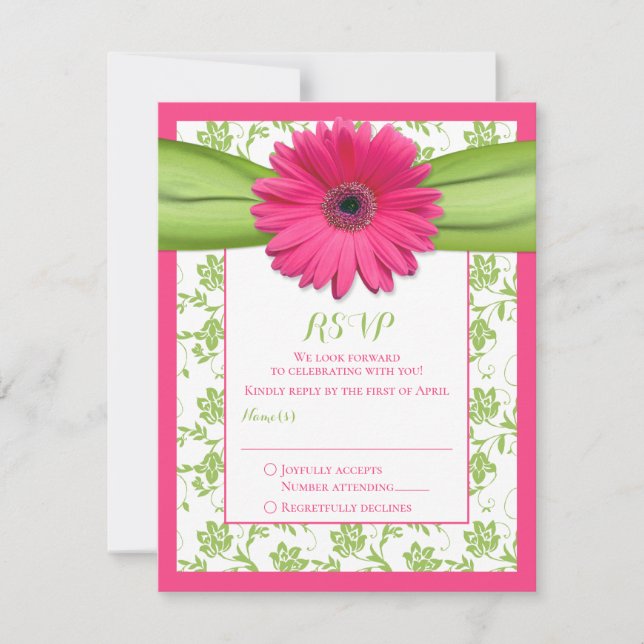 Tarjeta de respuesta de boda floral de damasco ros (Anverso)