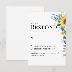 Tarjeta de respuesta de boda floral de girasol col