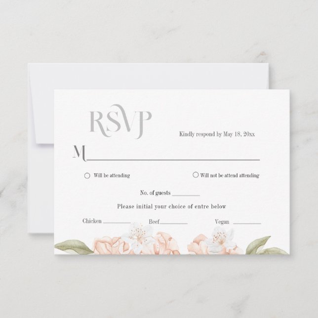 Tarjeta de respuesta de boda floral de melocotón s (Anverso)