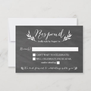 Tarjeta de respuesta de boda floral de pizarra neg