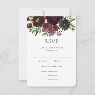 Tarjeta de respuesta de boda floral de rosa roja M
