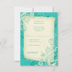 Tarjeta de respuesta de boda floral de turquesa y 