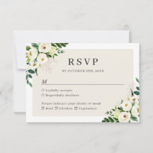 Tarjeta de respuesta de boda floral de verde marfi