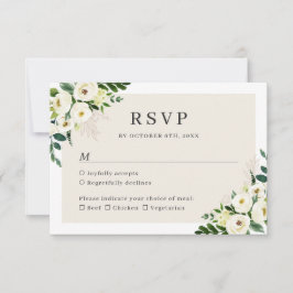 Tarjeta de respuesta de boda floral de verde marfi