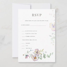 Tarjeta de respuesta de boda floral de viola y euc