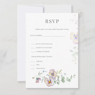 Tarjeta de respuesta de boda floral de viola y euc