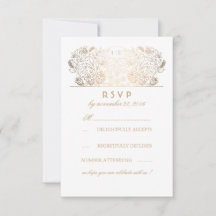 Tarjeta de respuesta de boda floral dorada, azul m