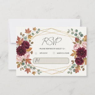 Tarjeta de respuesta de boda floral dorada de roma