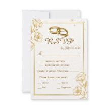 Tarjeta de respuesta de boda floral dorada elegant