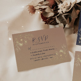 Tarjeta de respuesta de boda floral dorada elegant