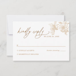 Tarjeta de respuesta de boda floral dorada victori