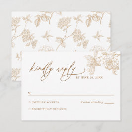 Tarjeta de respuesta de boda floral dorada victori
