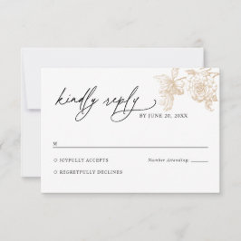 Tarjeta de respuesta de boda floral dorada victori